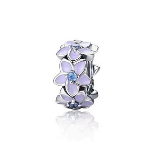 Berloque stopper silicone floral lilás em prata legítima 925