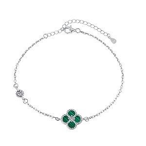 Pulseira trevinho verde malaquita em Prata Legítima 925