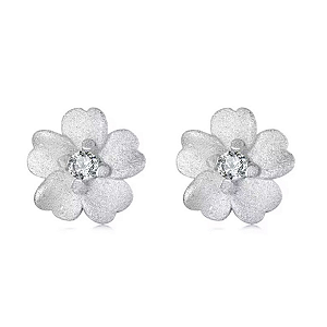 Brinco Floral Fosco Em Prata Legítima 925