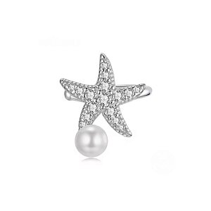 Brinco Piercing Fake estrela e pérola prata legítima 925