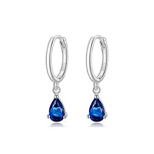 Brinco argolinha pedra azul em prata legítima 925