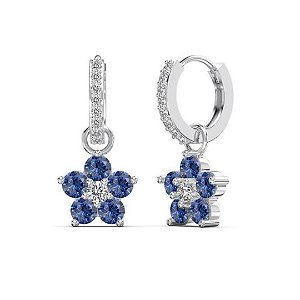 Brinco argolinha flor azul em prata legítima 925