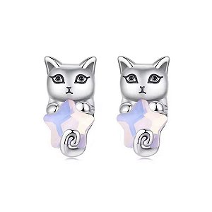 Brinco gatinho em prata legítima 925