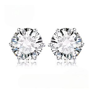 Brinco rosca Pedra Moissanite 6.5mm 1.00ct Prata 925 de lei