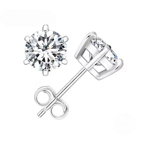 Brinco Pedra Moissanite 6.5mm 1.0ct Em Prata Legítima 925