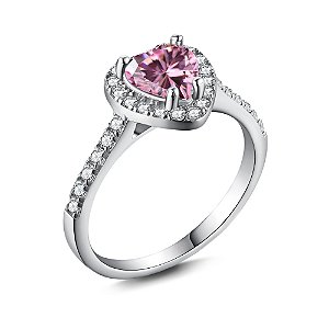 Anel Coracao Rosa Em Prata 925 Legítima Eternal Joias