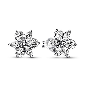 Brinco Flor de Cristal Brilhante Em Prata 925 legítima