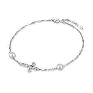 Pulseira Cruz Cravejada e Pérolas Em Prata 925 Legitima