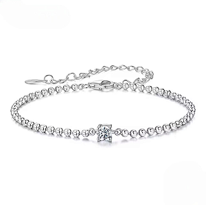 Pulseira esferas pedra moissanite 4mm 0.3ct em prata 925