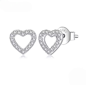 Brinco coração vazado moissanite 1mm 0.005ct em prata 925