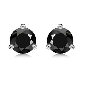 Brinco ponto de luz preto 6mm em prata legítima 925