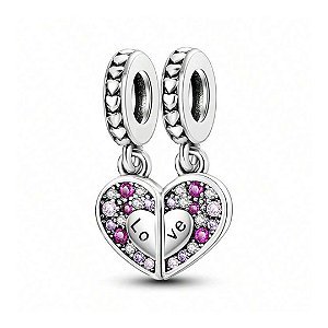 Berloque pendente coração mãe e filha amor eterno prata