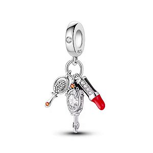 Berloque beleza feminina escova espelho e batom prata