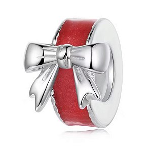 Berloque stopper lacinho de natal em prata legítima 925