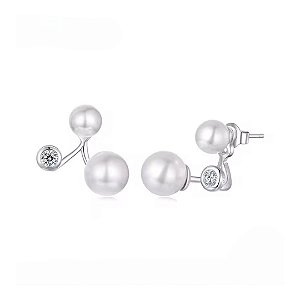 Brinco ear jacket pérola natural água doce em prata 925