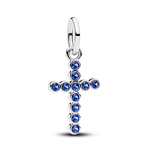 Berloque Pendente Cruz com Zircônias Azul prata legítima 925