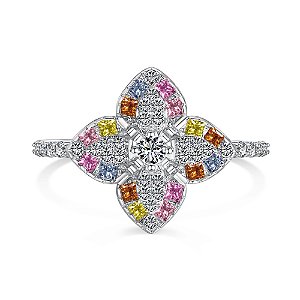 Anel Flor Candy Color Prata Legitima 925 Eternal Joias