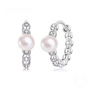 Brinco pérola natural e moissanite 1.2mm 0.008ct prata 925