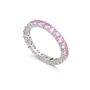 Anel Aparador Luxo Zircônia Rosa Em Prata Legítima 925