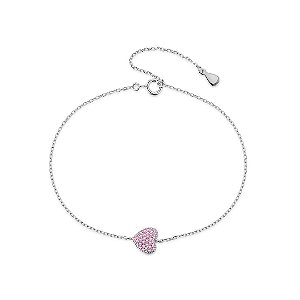 Pulseira Mini Coração Rosa Em Prata 925 legitima