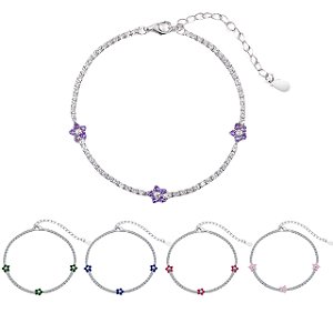 Pulseira riviera de florzinhas em Prata 925 Legítima