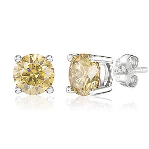 Brinco yellow fancy moissanite 6.5mm 1.0ct prata 925