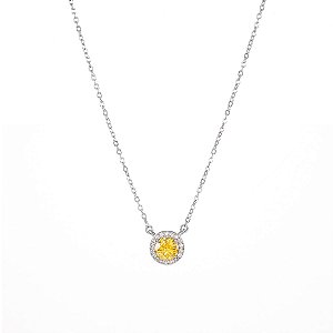 Colar ponto de luz yellow fancy moissanite 6.5mm 1.0ct Prata