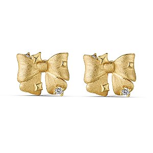 Brinco lacinho fosco banho ouro 18k Prata 925 Legítima