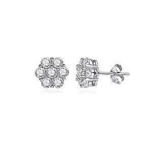 Brinco flor pave em prata legítima 925