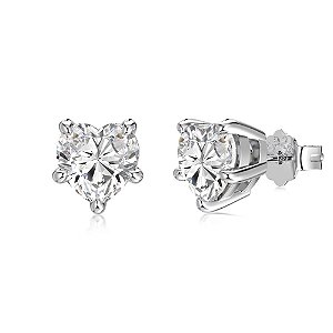 Brinco ponto de luz coração pedra 6.5mm prata legítima 925