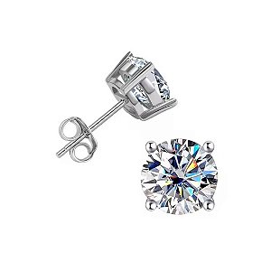 Brinco moissanite ponto de luz moissanite 6.5mm 1.0ct prata