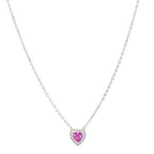 Colar coração pink brilhante em prata legítima 925