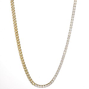 Colar riviera Corrente Groumet banho ouro 18k hipoalérgico