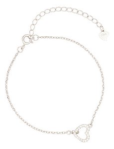 Pulseira minimalista coração vazado em prata legítima 925 cor: Prata