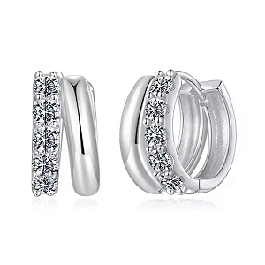 Brinco argola dupla moissanite pedra 2,5mm 0.06ct prata 925