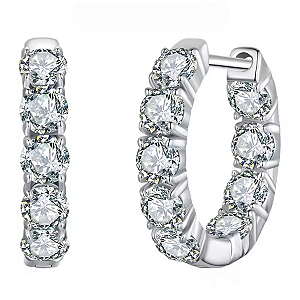 Brinco glamou argola moissanite pedra 3mm 0,1ct em prata 925