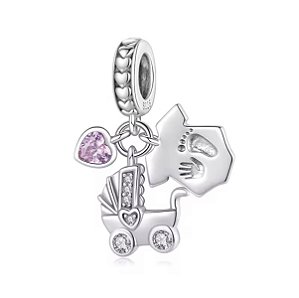 Berloque carrinho de bebe prata legítima 925 Eternal Joias