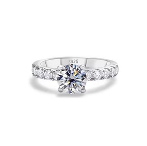 Anel solitário moissanite luxo 6.5mm 1.0ct prata 925