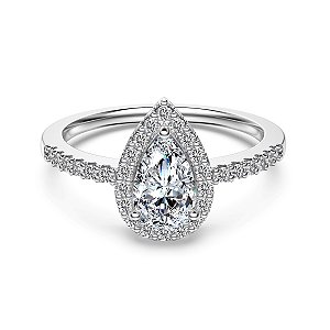 Anel gota cravejada moissante 5x8mm 1.0ct prata 925 Eternal