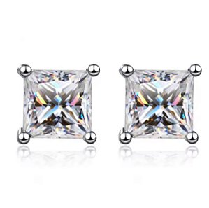 Brinco Princess cut Moissanite 5.5x5.5  1ct Prata 925