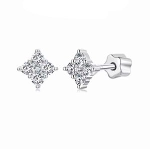 Brinco trevinho tarraxa baby Moissanite 0.027ct Prata 925