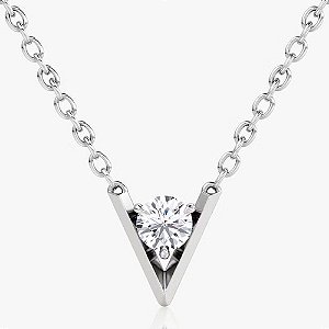 Colar moissanite em V ponto de luz 6.5mm 1.0ct prata 925 cor: Prata