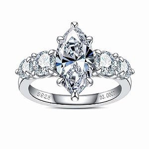Anel moissanite marquise 3.0ct prata 925 Eternal com GRA