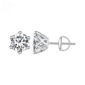 Brinco rosca ponto de luz moissanite 5mm 0.5ct prata 925