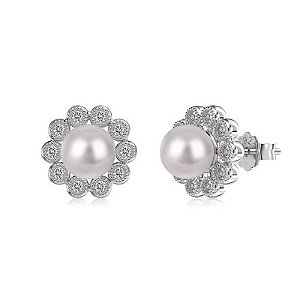Brinco Romantico Flor e pérola em Prata 925 Eternal Joias