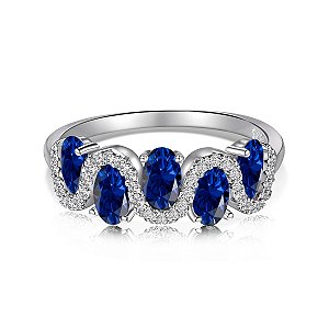 Anel Ondulado Cravejado azul safira prata 925 Eternal Joias