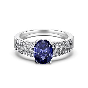 Anel Princesa Diana Pedra Azul Safira Prata 925 Eternal
