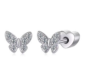 Brinco borboleta tarraxa baby Moissanite 0.012ct Prata 925