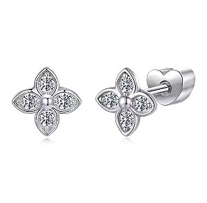 Brinco flor tarraxa baby Moissanite 0.015ct Prata 925