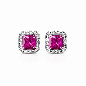 Brinco rosa cravejado em prata legítima 925